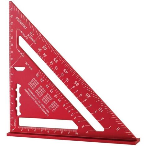 (Rouge) règle triangulaire de haute précision en alliage d'aluminium de 185mm, rapporteur carré, outil de mesure pour le travail du bois (1/4)