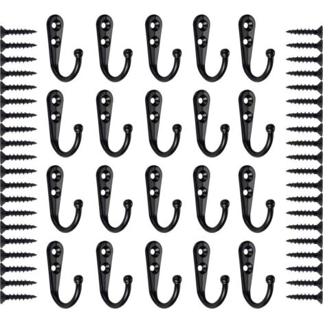 20 Pièces Crochets,Crochet mural noir,crochet porte manteau,Porte Manteau Mural,Crochet Métal De Porte,Rétro Crochet de Manteau avec Vis (1/4)