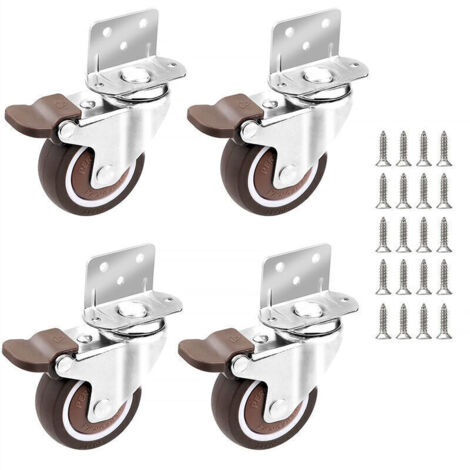 4x Roulettes - 25mm pour Meubles Petites Roulette Pivotante avec Frein et Plaque de Montage et Vis (1/4)