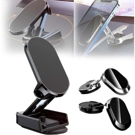 Support magnétique pliable en métal pour téléphone portable avec rotation à 360 degrés - Noir (1/4)