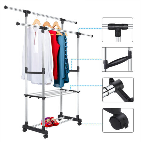 2 Kleiderstangen Wschestnder auf Rollen, Ausziehbar von 75 bis 151 cm, Hhenverstellbar (1/5)