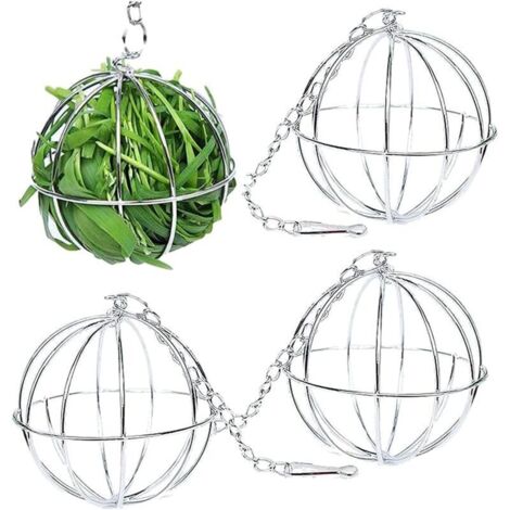Mangeoire à balles de foin pour petits animaux en acier inoxydable 4 pièces, conception durable et résistante aux morsures, adaptée aux lapins, cochons d'Inde et autres récipients alimentaires (1/4)