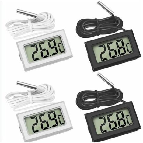 (2X Noir 2X Blanc,46x28x15mm)Mini Digital LCD Thermomètre Température avec Sonde de Température Capteur Testeur (1/4)