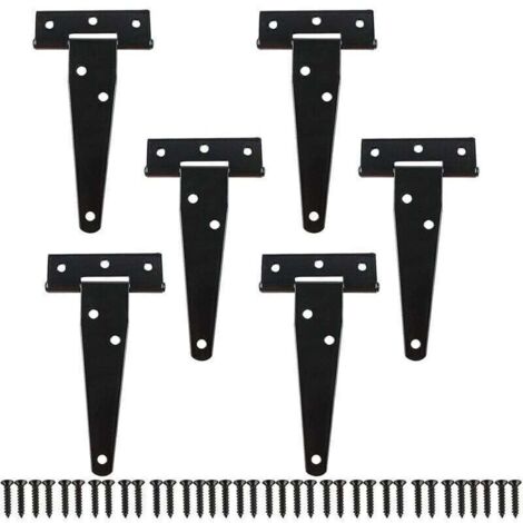 6 Pièces Charnières- 10cm Noir en T Métallique Charnière Porte de Grange avec Vis (1/4)