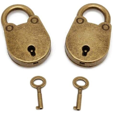 Lot de 2 mini cadenas en forme d'archaize de style ancien avec clé, mini cadenas bronze antique (1/4)