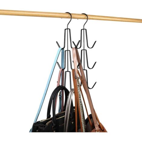 Cintres pour sac à main, porte-sac à main, lot de 2 cintres en métal peu encombrants, organisation de placard, sacs de rangement pour sacs à main, sacs à dos, débardeurs, ceintures (noir) (1/4)