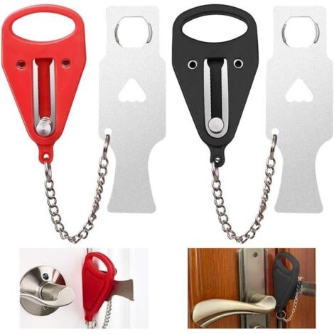 2 Pcs Serrure de Porte Portable Verrou de Porte Antivol Sécurité Porte Verrouillage de Voyage avec Sac de Rangement pour Hôtel Appartement Maison, Rouge+Noir (1/4)