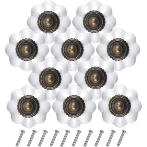 10PCS Bronze Vintage Boutons de Tiroir, 30MM Blanc Tiroir de Porte Poignée, Rond Bouton de Meubles, Boutons de Porte Chambre d'enfant, Poignées de Meuble pour Placard Armoire Cuisine (1/4)