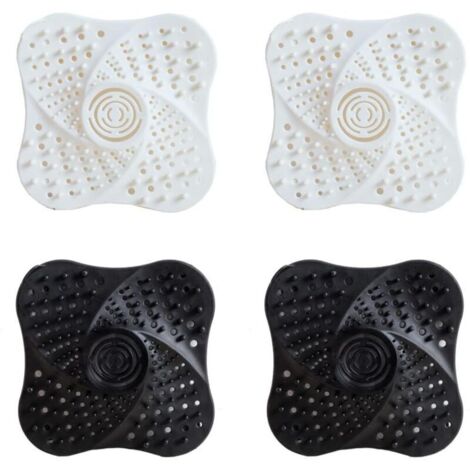 Lot de 4 bouchons de siphon de sol anti-odeurs en silicone blanc et noir, filtres à cheveux pour douche, bouchons de siphon et d'évier (1/4)