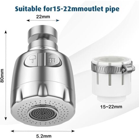 Aérateur de robinet, robinet pivotant à 360°, aérateur de robinet à économie d'eau, buse de régulateur de filtre de robinet à économie d'eau de cuisine et de salle de bains, argent (1/4)