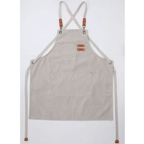 (Beige)Tablier Cuisine Homme Tabliers en Toile avec 3 Poches Imperméable et Réglable Apron pour Barbecue, Restaurant,Jardin, Charpentier,78 x 68cm (1/4)