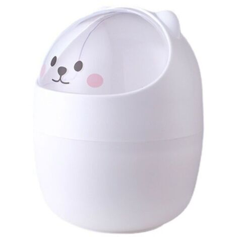 Mini poubelle de bureau en plastique avec couvercle, motif ours de dessin animé, portable et amovible (1/4)