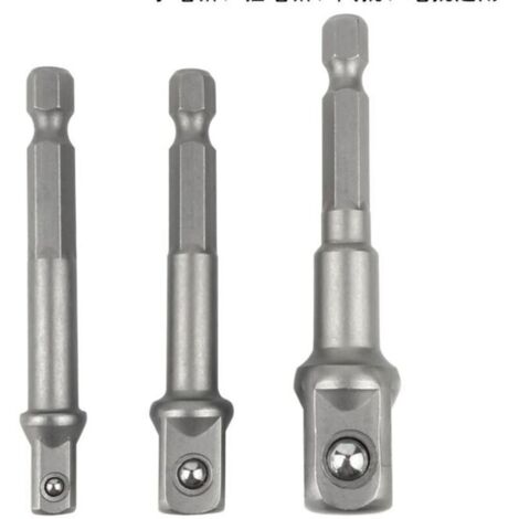 Adaptateur 6 pans vers 1/4, 1/2, 3/8 carré - 3 pièces adaptateur douille hexagonale adaptateur douille clé à douille jeu d'écrous rallonge de connexion pour tournevis sans fil (1/4)