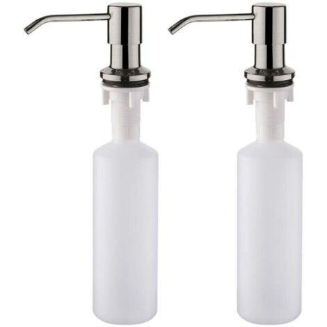 Distributeur de savon pour évier de cuisine 500 ml, distributeur de liquide vaisselle dissimulé, nickel brossé, gris (1/4)