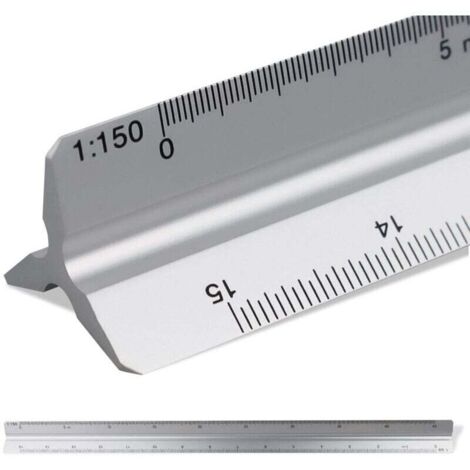 Règle d'architecte triangle à échelle de 30cm, Échelle: 1:20-1:25-1:50-1:75-1:10 Matière: Aluminium, Scalimètre (Thirty) (1/4)