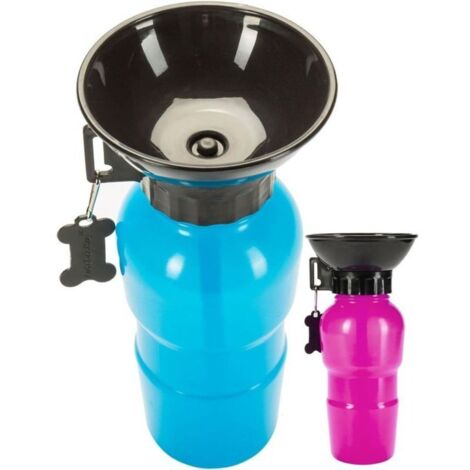 Gourde avec écuelle intégrée de 500 ml - Pour chien - Idéale pour voyage en voiture bleu (1/4)