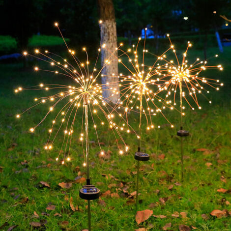 Lot de 2 feux d'artifice solaires 120 LED pour extérieur, 8 modes de feux solaires Firefly pour extérieur étanche en fil de cuivre Starburst (multicolore) (1/4)
