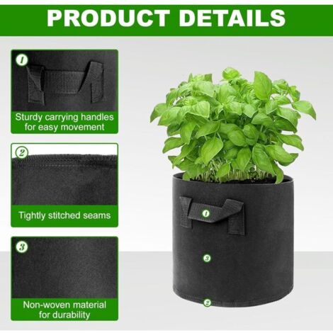 Lot de 5 sacs de plantation en tissu de 11 l avec poignée, sacs à pommes de terre pour planter des pommes de terre, sacs à pommes de terre, sacs réutilisables en tissu non tissé, pour la (1/4)