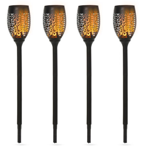 Lot de 4 Lampes Solaires d'Extérieur IP44, Éclairage 6-8 Heures Lumière Chaude, Ø12xH72 cm pour Jardin, Terrasse et Allée, Décoration Économique, Noir (1/5)