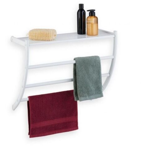 Porte-Serviettes Mural, HxLxP: 44 x 56,5 x 23 cm, Tablette & 3 Barres, Support Serviettes Salle de Bain, Blanc (1/4)