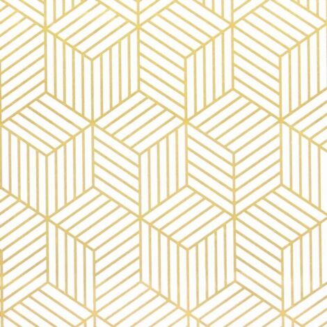 Papier peint autocollant à rayures géométriques de l'hexagone doré - Papier peint autocollant - Pour meubles - Doré et blanc - 45 x 500 cm - Papier cadeau de Noël (1/4)