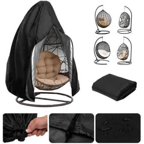1 pc (115x190cm, Noir) Housse de chaise suspendue de jardin Oxford 210D, housse de protection imperméable pour chaise d'extérieur anti-UV/coupe-vent (1/4)