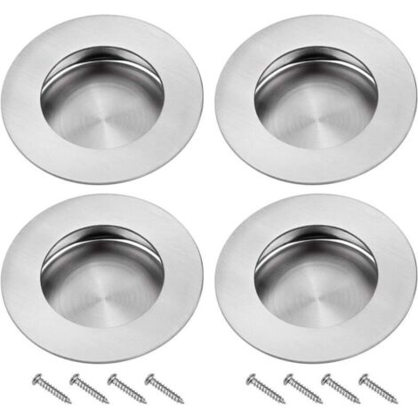 Poignee Porte Coulissante Encastrées en Acier 304 Inoxydable Poignées Rondes à Rainures Invisibles pour Porte Coulissante Armoire Extrait Tiroir 4PCS avec 8 Vis (1/4)
