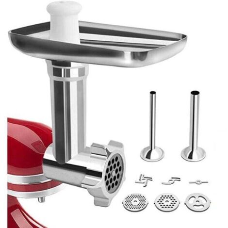 Hachoir à Viande de kitchenaid accessoires, Hachoir KitchenAid pour Robot Pâtissier, avec 3 Plaques de Broyage et 2 Tubes à Farcir pour de Hachoir Kitchenaid Artisan a Viande (1/4)