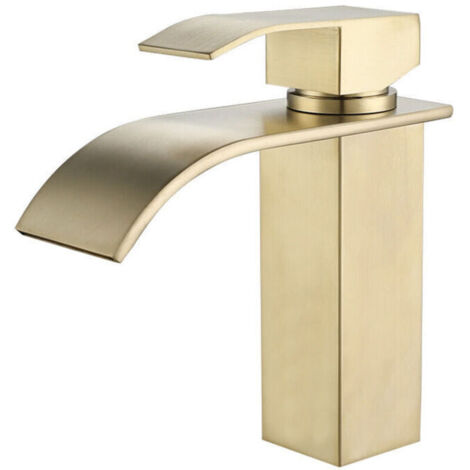 Robinet de lavabo cascade doré moderne, mitigeur de salle de bains avec eau chaude et froide réglable (1/4)