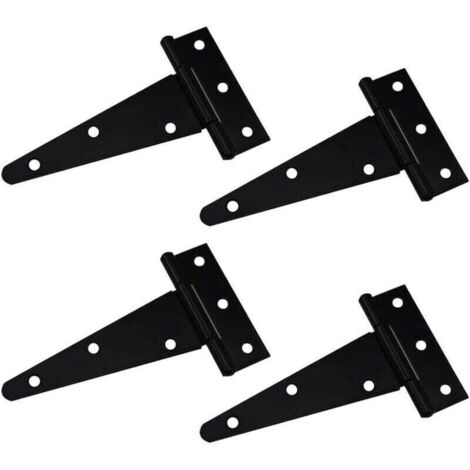 Charnières Charnière en T Charnière Triangulaire Charnière en T robuste Triangle galvanisé 4 pouces Noir Peut être utilisé pour accrocher des portes d'armoires portes de jardin boîtes en bois 4 pièces (1/4)
