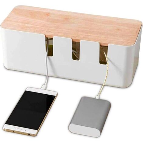 Boîte de Rangement de câbles 30,3 x 12,5 x 11,5cm, Organisateur de câbles avec Couvercle en Bois pour Ordinateur TV, multiprise, Chargeur Ligne (1/4)