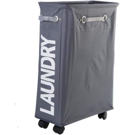 (Gris foncé) Panier à linge pliable mince de 45 L avec 4 roues Panier à linge pliable mince Collecteur de buanderie Boîte à linge rectangulaire Rangement de vêtements pour la maison (1/4)