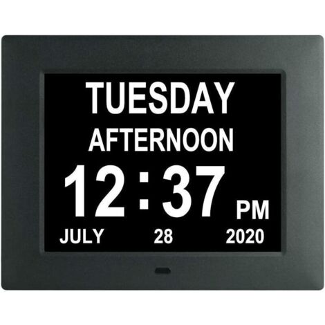 Horloge Horloge numérique avec calendrier de jour extra large non abrégé jour date heure démence horloges pour personnes âgées malvoyantes perte de mémoire + 8 rappels d'alarme - 7 pouces noir (1/4)