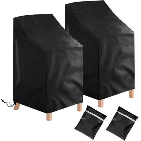 Lot de 2 housses de protection pour chaises de jardin - Imperméables, coupe-vent, résistantes aux UV - En polyester Oxford - Pour chaises empilables - Pour jusqu'à 6 chaises (1/4)