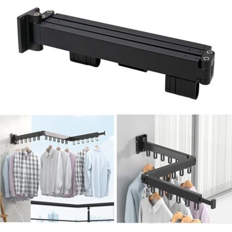 Linge Interieur Pliable Séchoir à Linge Aluminium, 3 Étages Mural Pliable Tringle Vetement, étendoir à Linge pour Buanderie, Salle De Bain, Salon Et Balcon, Noir (1/4)