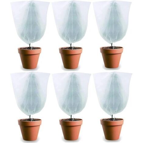 Blanc(60 x 80 cm)Lot de 6 Housse d'hivernage pour Plantes en Pot, Housse de Protection pour Plantes Plantes de Protection Contre Le Gel Hiver avec Cordon de Serrage pour Protection des Plantes (1/5)