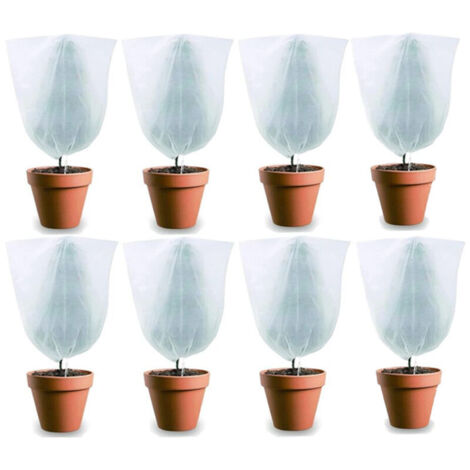 Blanc(60 x 80 cm)Lot de 8 Housse d'hivernage pour Plantes en Pot, Housse de Protection pour Plantes Plantes de Protection Contre Le Gel Hiver avec Cordon de Serrage pour Protection des Plantes (1/5)