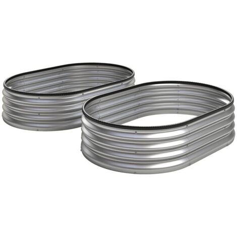 Lot de 2 Jardinières Rondes Surélevées en Métal –135x90x30 cm, Fond Ouvert, Argent Idéal Herbes et Légumes (1/5)