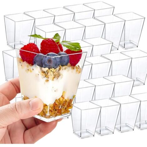 Mini Gobelets à Dessert 150ml(50pcs) – Coupes Carrées en Plastique – Parfaits pour Mousse, Puding, Apéritifs (1/5)