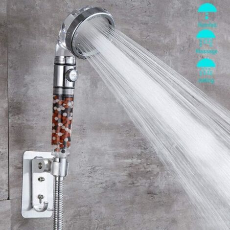 Pommeau de douche anti calcaire haute pression SPA avec arrêt d’eau douchette 3 modes pulvérisation économie d’eau filtrant à main ou mural ABS (1/5)