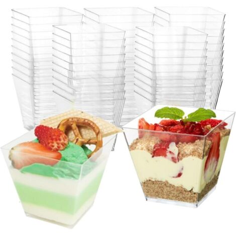 Mini Gobelets à Dessert 200ml(50pcs) – Coupes Carrées en Plastique – Parfaits pour Mousse, Puding, Apéritifs (1/5)