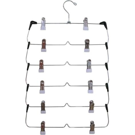 Lot de à pantalons 6 niveaux avec clips - En métal chromé solide et durable - Économie d'espace - Multi-cintres avec clip antidérapant réglable pour pantalons, jupes, pantalons, jeans