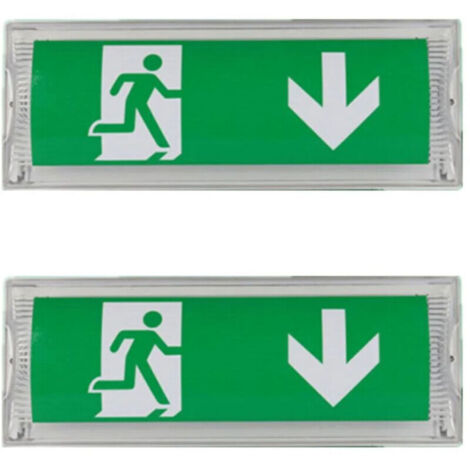 Lot de 2 Lampe d'éclairage de secours à LED, avec batterie de secours jusqu'à 3 heures, Classe de protection : IP 65, Panneau d'indication de sortie/urgence, signe lumineux, Lumineux