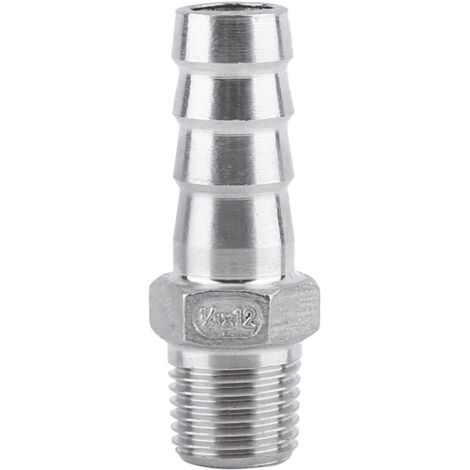 Jeffergarden Raccord tuyau fileté mâle acier inox barbelé (1/4"x12mm) (1/5)