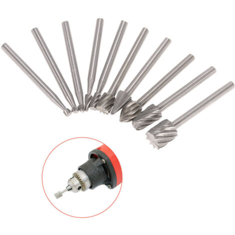 Jeffergarden Accessoires de meulage électrique : 10 fraises rotatives HSS à queue de 3 mm pour perceuse, outil de travail du bois et gravure CNC. (1/5)