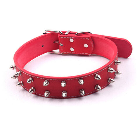 Jeffergarden Collier punk pour chien - Cuir PU à pointes, réglable rouge - Pour chiens moyens à grands (1/5)