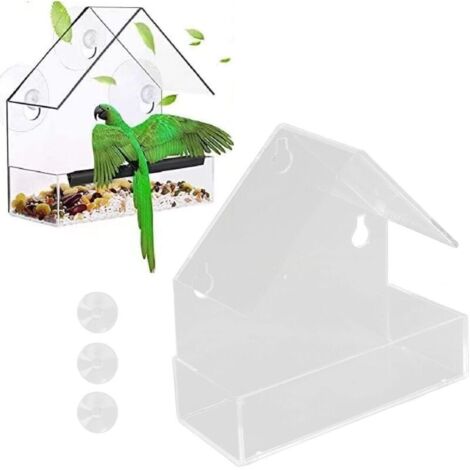 Jeffergarden Mangeoire de fenêtre pour oiseaux avec ventouse, plateau d'alimentation en acrylique pour ferme et jardin (1/5)
