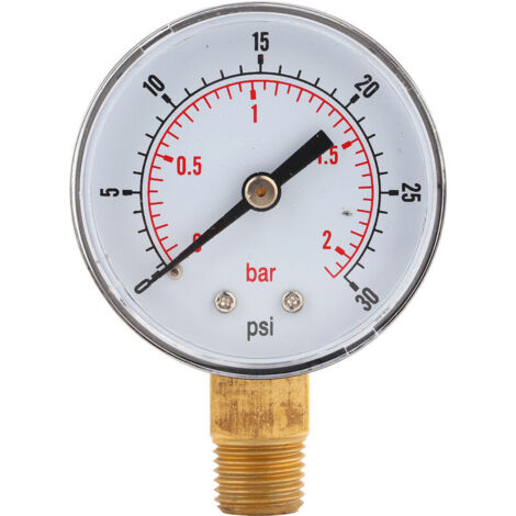 Jeffergarden Manomètre 50 mm 1/4 BSPT Filetage en laiton pour carburant, air, huile, gaz, eau (0-30PSI 0-2Bar) (1/5)