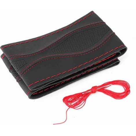Jeffergarden Enveloppe pour volant en cuir 38cm (15”) à coudre manuellement - Couleur Noir et Rouge (Universel) (1/5)