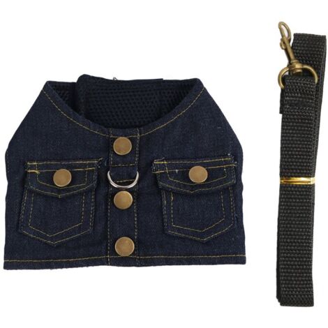 Jeffergarden Harnais en jean doux pour chien - Gilet confortable et respirant avec laisse en nylon - Taille L - Bleu foncé (1/5)